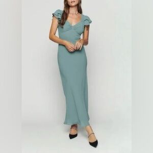 Reformation NWT Lisola Maxi Dress in Verdigris | Size S | Original Price $278